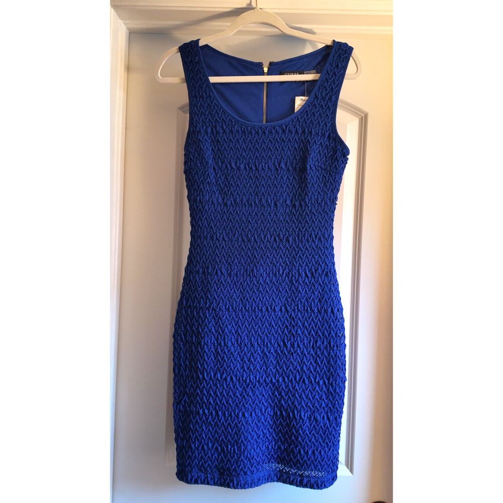 Guess Blue Crochet Lace Bodycon Dress Size 6 NWT Sleeveless